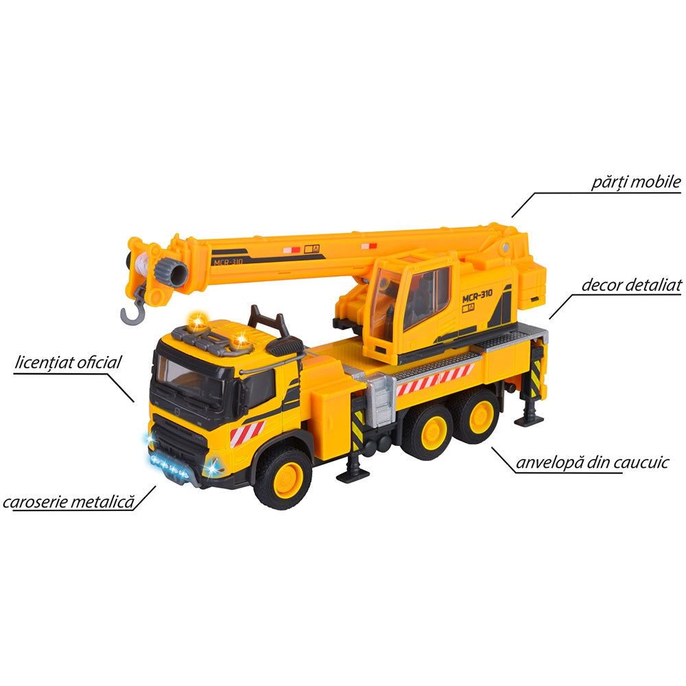 Camion cu macara Majorette Volvo Truck Crane cu lumini si sunete - gogobaby.ro