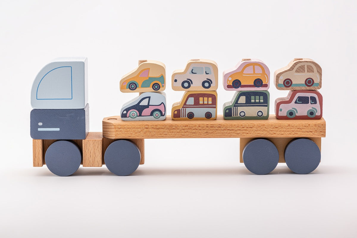 Jucarie din lemn, Cubika, Camion pentru masini - Pastel - gogobaby.ro