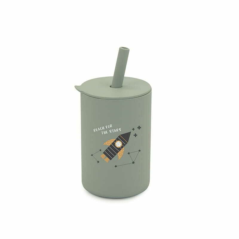 Cana din silicon, Bocioland, Cu pai, 150 ml, Fara BPA, 6 luni+, Rocket