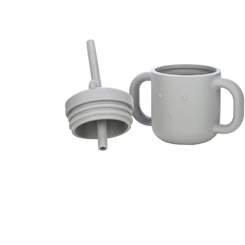 Cana din silicon, FreeON, fara BPA, Cu manere, Cu pai, 6 luni+, Conform cu standardul european de securitate EN 14350:2020, Grey - gogobaby.ro