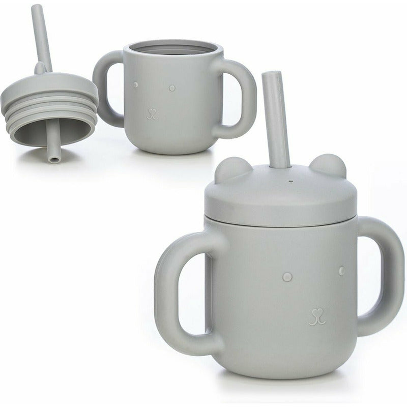 Cana din silicon, FreeON, fara BPA, Cu manere, Cu pai, 6 luni+, Conform cu standardul european de securitate EN 14350:2020, Grey - gogobaby.ro