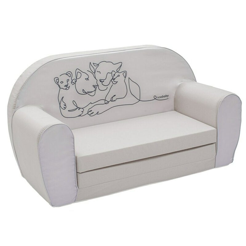 Canapea extensibila, New Baby, Din spuma, Husa din bumbac certificat Oeko-Tex Standard 100, 42x78x35 cm, 9 luni-5 ani, Lion