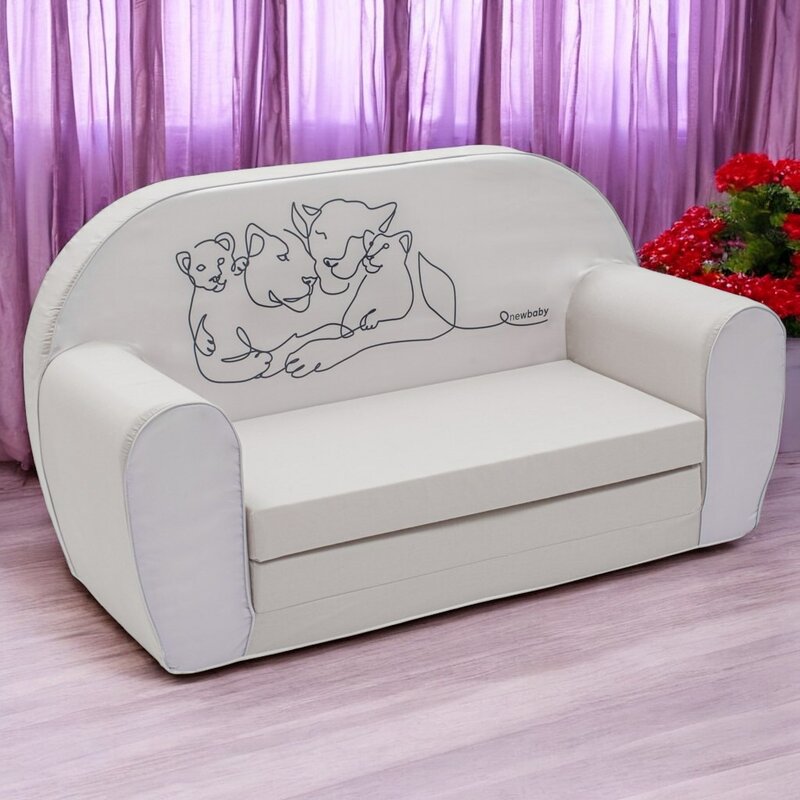 Canapea extensibila, New Baby, Din spuma, Husa din bumbac certificat Oeko-Tex Standard 100, 42x78x35 cm, 9 luni-5 ani, Lion - gogobaby.ro