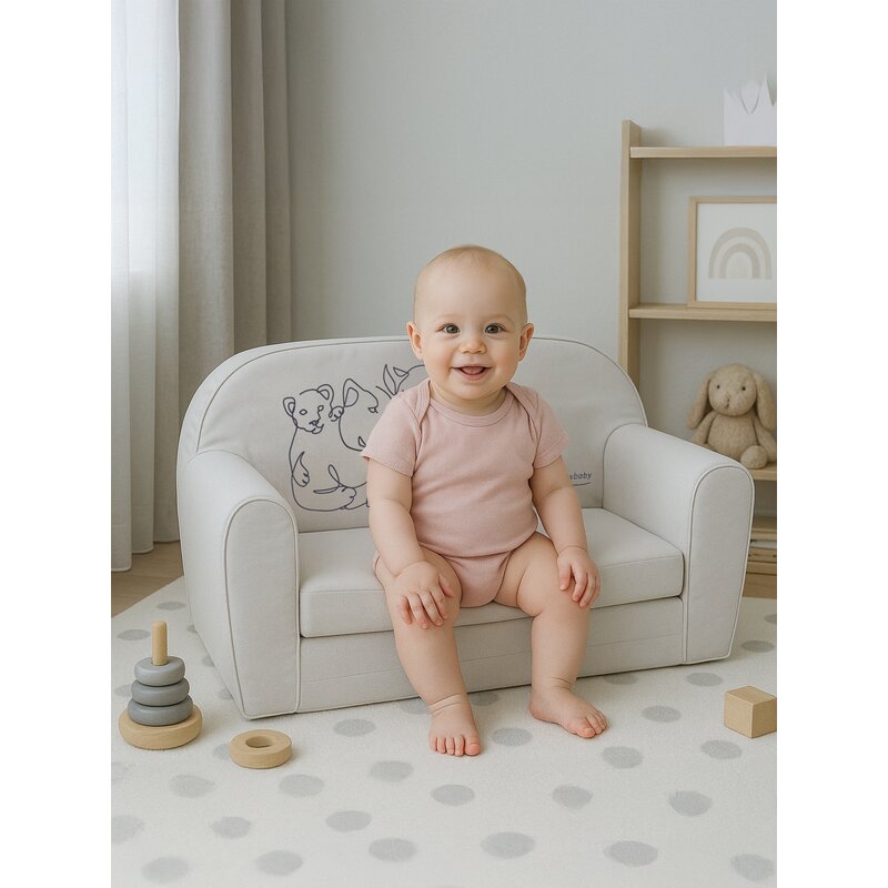 Canapea extensibila, New Baby, Din spuma, Husa din bumbac certificat Oeko-Tex Standard 100, 42x78x35 cm, 9 luni-5 ani, Lion - gogobaby.ro
