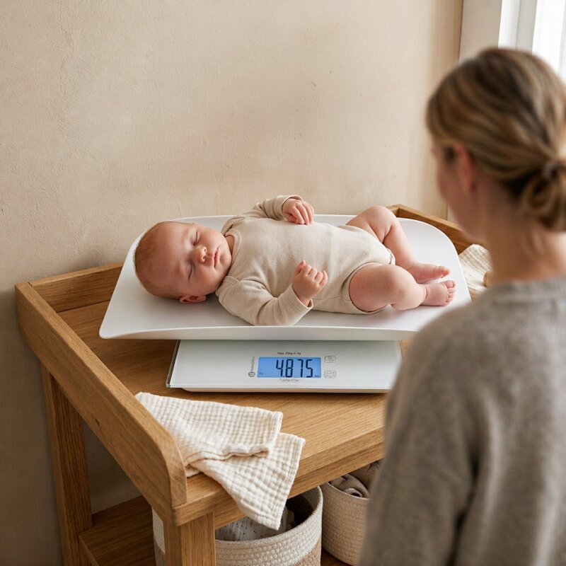 Cantar electronic, Petite&Mars, 2 in 1, Multifunctional, Panou cu touch, Pentru bebelusi si adulti, Pana 180 kg, Alb