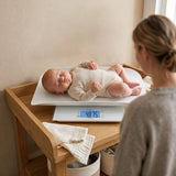 Cantar electronic, Petite&Mars, 2 in 1, Multifunctional, Panou cu touch, Pentru bebelusi si adulti, Pana 180 kg, Alb