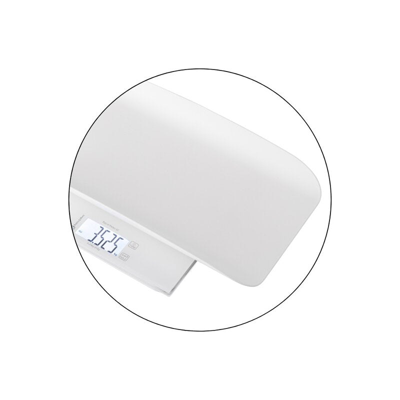 Cantar electronic, Petite&Mars, 2 in 1, Multifunctional, Panou cu touch, Pentru bebelusi si adulti, Pana 180 kg, Alb