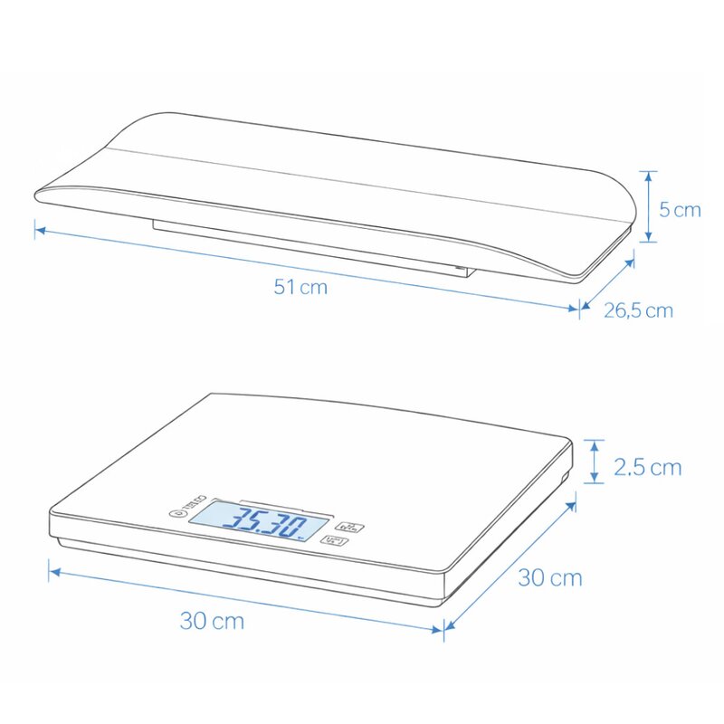 Cantar electronic, Petite&Mars, 2 in 1, Multifunctional, Panou cu touch, Pentru bebelusi si adulti, Pana 180 kg, Alb