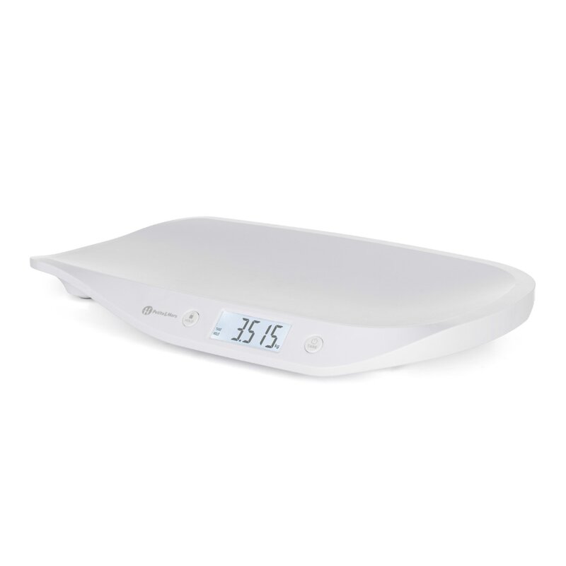 Cantar electronic, Petite&Mars, Pentru bebelusi, Pana la 20 kg, Forma ergonomica, Inregistreaza greutatea si in timpul miscarii, Alb