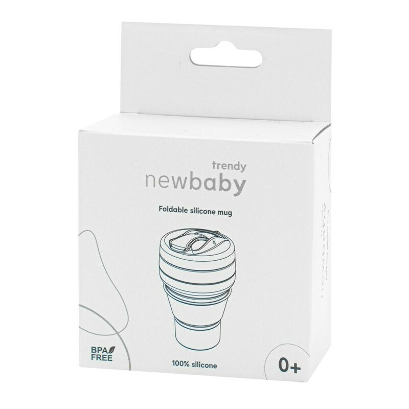 Canuta pliabila, New Baby, Poate fi agatata la carucior, rucsac sau geanta, Perfecta pentru calatorii, Din silicon, Fara BPA, Capacitate 350 ml, Grey