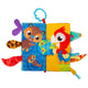 Carticica din plus, Playgro, In forma de carte, Include clema de atasare la carucior, Cu inel pentru dentitie, Cu texturi si culori, 3 luni+, Tails of the World Sensory Book