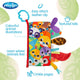 Carticica din plus, Playgro, In forma de carte, Include clema de atasare la carucior, Cu inel pentru dentitie, Cu texturi si culori, 3 luni+, Tails of the World Sensory Book
