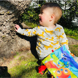 Carticica din plus, Playgro, In forma de carte, Include clema de atasare la carucior, Cu inel pentru dentitie, Cu texturi si culori, 3 luni+, Tails of the World Sensory Book