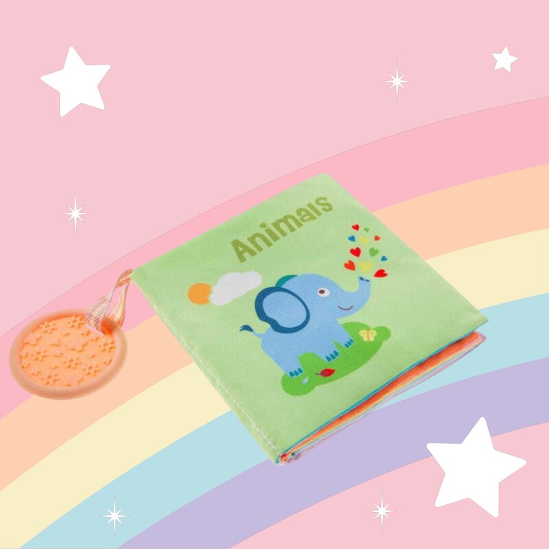 Carticica senzoriala, Bocioland, Cu 10 pagini in culori contrastante, Fosneste cand este atinsa, Din material moale, 0 luni+, Animals
