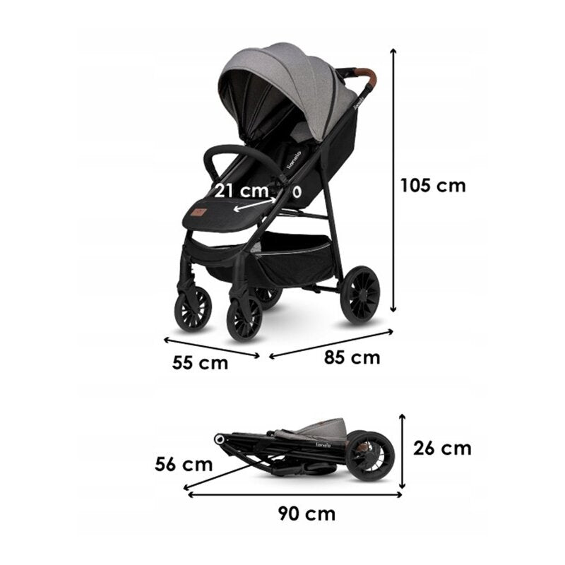 Carucior sport, Lionelo, Zoey, De la nastere, Cu accesorii, Cadru din aluminiu, 0- 15 kg, Conform cu standardul european de securitate EN1888-1, Gri