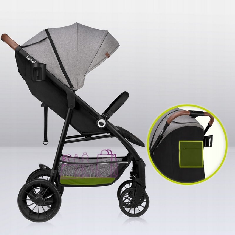 Carucior sport, Lionelo, Zoey, De la nastere, Cu accesorii, Cadru din aluminiu, 0- 15 kg, Conform cu standardul european de securitate EN1888-1, Gri