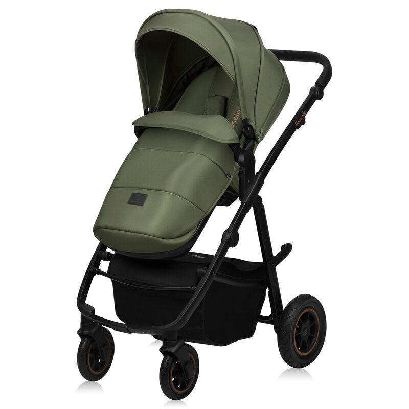 Carucior 2 in 1, Lionelo, Amber Plus, Cadru aluminiu, Cu landou intarit si salteluta moale, Reversibil, Maner ajustabil, Cu accesorii, Cu ventilatie panoramica 3D, Pana la 22 kg, EN1888-1, EN1888-2, EN1466, Verde