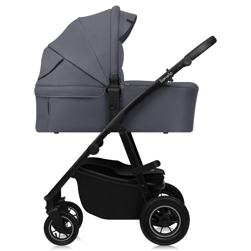Carucior 2 in 1, Lionelo, Amber Plus, Cadru aluminiu, Cu landou intarit si salteluta moale, Reversibil, Maner ajustabil, Cu accesorii, Cu ventilatie panoramica 3D, Pana la 22 kg, EN1888-1, EN1888-2, EN1466, Gri inchis
