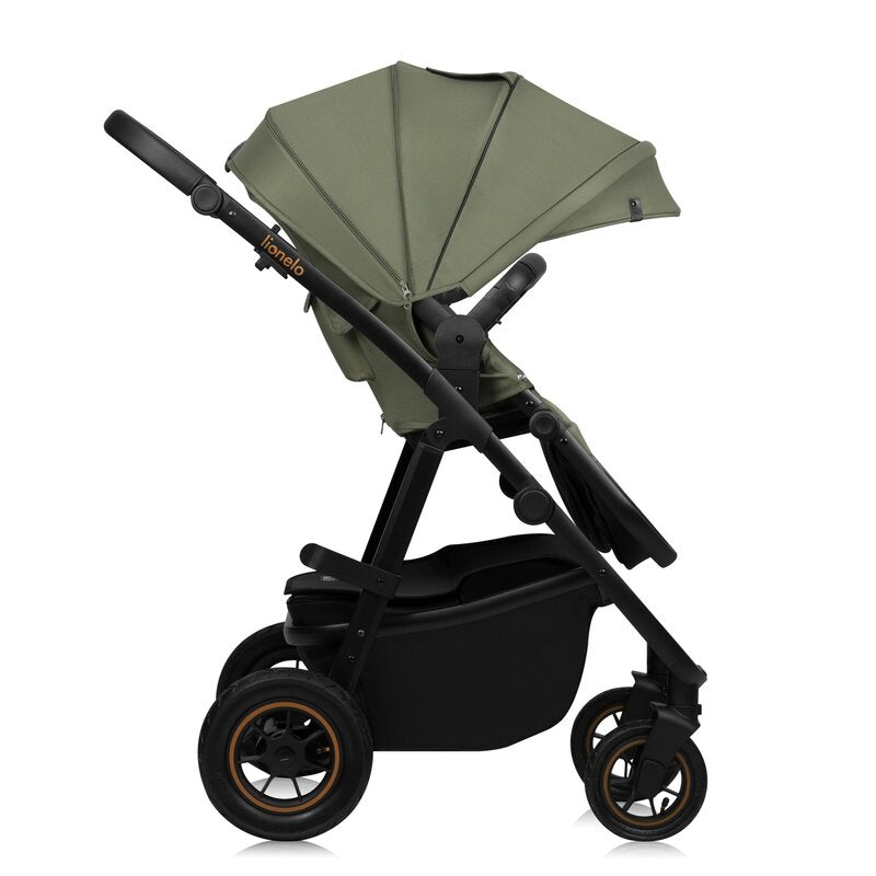 Carucior 2 in 1, Lionelo, Amber Plus, Cadru aluminiu, Cu landou intarit si salteluta moale, Reversibil, Maner ajustabil, Cu accesorii, Cu ventilatie panoramica 3D, Pana la 22 kg, EN1888-1, EN1888-2, EN1466, Verde