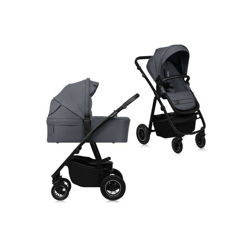 Carucior 2 in 1, Lionelo, Amber Plus, Cadru aluminiu, Cu landou intarit si salteluta moale, Reversibil, Maner ajustabil, Cu accesorii, Cu ventilatie panoramica 3D, Pana la 22 kg, EN1888-1, EN1888-2, EN1466, Gri inchis - gogobaby.ro