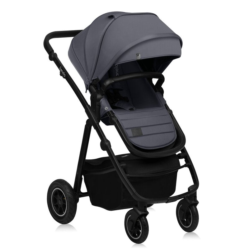 Carucior 2 in 1, Lionelo, Amber Plus, Cadru aluminiu, Cu landou intarit si salteluta moale, Reversibil, Maner ajustabil, Cu accesorii, Cu ventilatie panoramica 3D, Pana la 22 kg, EN1888-1, EN1888-2, EN1466, Gri inchis