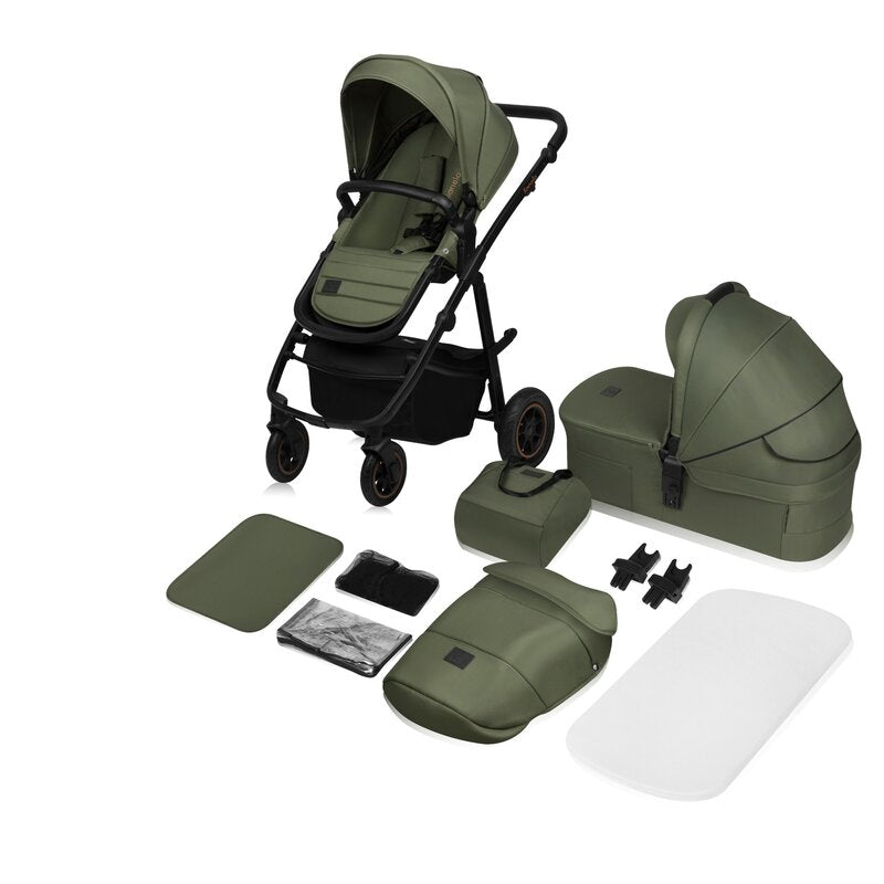 Carucior 2 in 1, Lionelo, Amber Plus, Cadru aluminiu, Cu landou intarit si salteluta moale, Reversibil, Maner ajustabil, Cu accesorii, Cu ventilatie panoramica 3D, Pana la 22 kg, EN1888-1, EN1888-2, EN1466, Verde