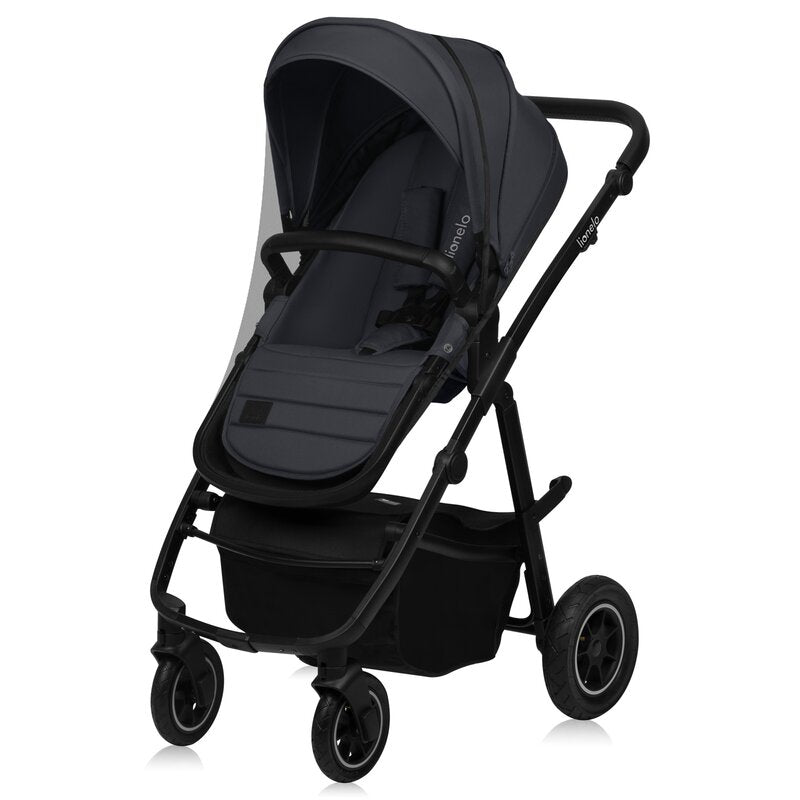 Carucior 2 in 1, Lionelo, Amber Plus, Cadru aluminiu, Cu landou intarit si salteluta moale, Reversibil, Maner ajustabil, Cu accesorii, Cu ventilatie panoramica 3D, Pana la 22 kg, EN1888-1, EN1888-2, EN1466, Gri inchis