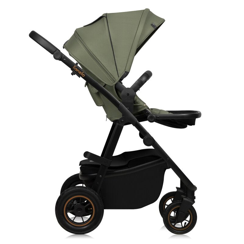 Carucior 2 in 1, Lionelo, Amber Plus, Cadru aluminiu, Cu landou intarit si salteluta moale, Reversibil, Maner ajustabil, Cu accesorii, Cu ventilatie panoramica 3D, Pana la 22 kg, EN1888-1, EN1888-2, EN1466, Verde