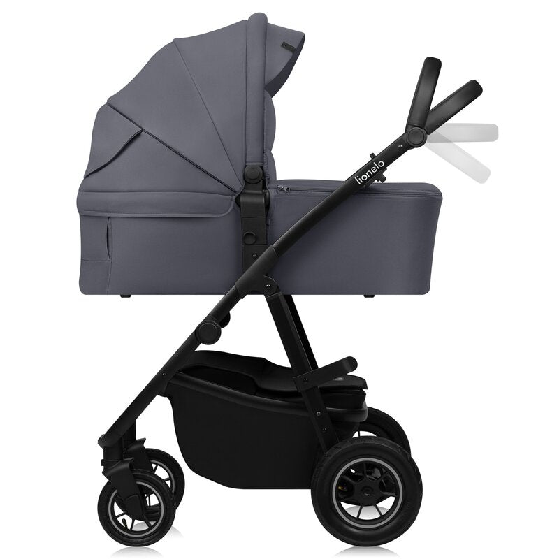Carucior 2 in 1, Lionelo, Amber Plus, Cadru aluminiu, Cu landou intarit si salteluta moale, Reversibil, Maner ajustabil, Cu accesorii, Cu ventilatie panoramica 3D, Pana la 22 kg, EN1888-1, EN1888-2, EN1466, Gri inchis