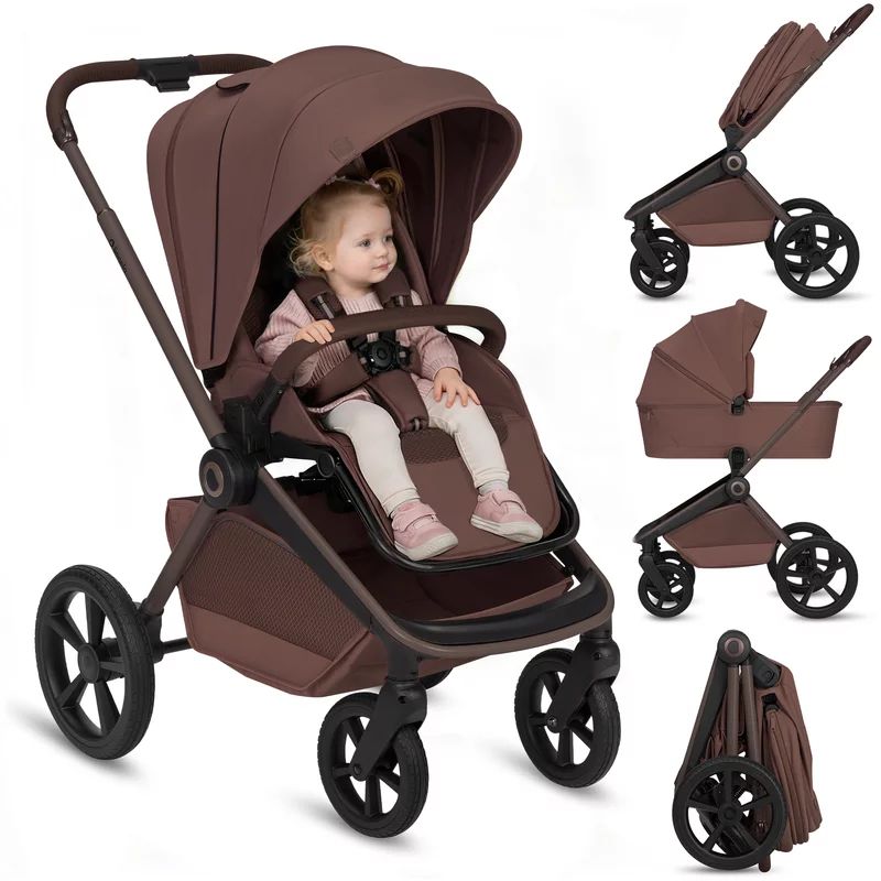 Carucior 2 in 1, Lionelo, Freya, Landou si salteluta ventilate, Pliabil, Reglare spatar-3 pozitii, Suport de picioare-4 pozitii, Maner reglabil-3 pozitii, Adaptori inclusi compatibili cu Cybex, Maxi-Cosi, Kiddy, Avionaut, Sustine 22 kg, 0luni+, Maro