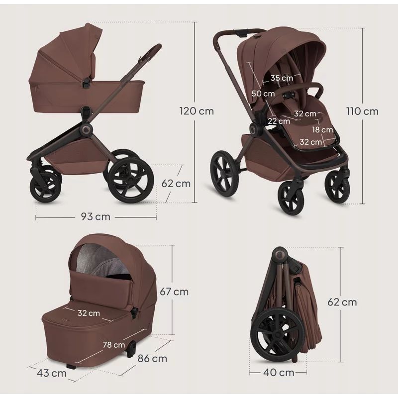 Carucior 2 in 1, Lionelo, Freya, Landou si salteluta ventilate, Pliabil, Reglare spatar-3 pozitii, Suport de picioare-4 pozitii, Maner reglabil-3 pozitii, Adaptori inclusi compatibili cu Cybex, Maxi-Cosi, Kiddy, Avionaut, Sustine 22 kg, 0luni+, Maro