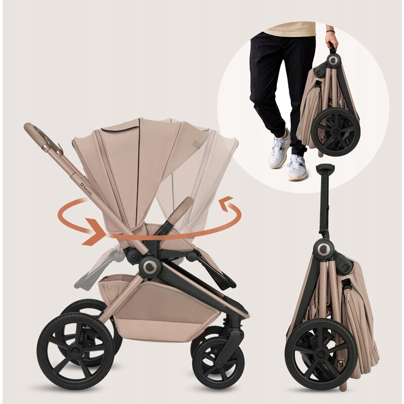 Carucior 2 in 1, Lionelo, Freya, Landou si salteluta ventilate, Pliabil, Reglare spatar-3 pozitii, Suport de picioare-4 pozitii, Maner reglabil-3 pozitii, Adaptori inclusi compatibili cu Cybex, Maxi-Cosi, Kiddy, Avionaut, Sustine 22 kg, 0luni+, Bej
