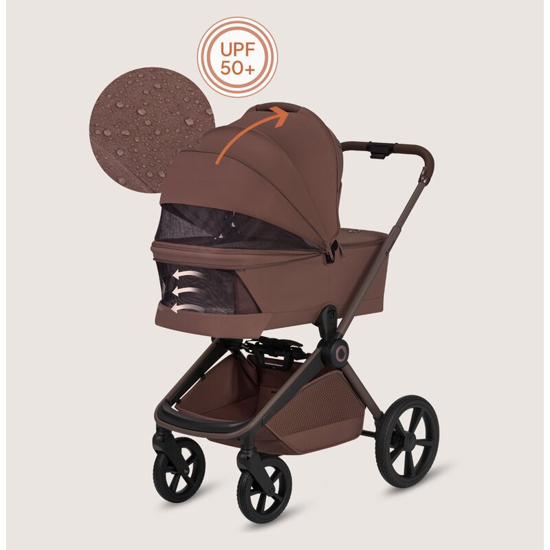 Carucior 2 in 1, Lionelo, Freya, Landou si salteluta ventilate, Pliabil, Reglare spatar-3 pozitii, Suport de picioare-4 pozitii, Maner reglabil-3 pozitii, Adaptori inclusi compatibili cu Cybex, Maxi-Cosi, Kiddy, Avionaut, Sustine 22 kg, 0luni+, Maro