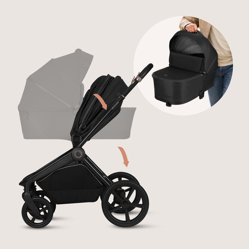 Carucior 2 in 1, Lionelo, Freya, Landou si salteluta ventilate, Pliabil, Reglare spatar-3 pozitii, Suport de picioare-4 pozitii, Maner reglabil-3 pozitii, Adaptori inclusi compatibili cu Cybex, Maxi-Cosi, Kiddy, Avionaut, Sustine 22 kg, 0luni+, Negru