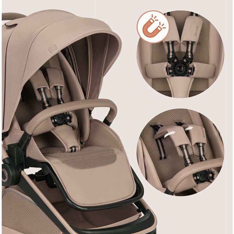 Carucior 2 in 1, Lionelo, Freya, Landou si salteluta ventilate, Pliabil, Reglare spatar-3 pozitii, Suport de picioare-4 pozitii, Maner reglabil-3 pozitii, Adaptori inclusi compatibili cu Cybex, Maxi-Cosi, Kiddy, Avionaut, Sustine 22 kg, 0luni+, Bej