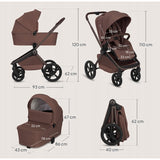 Carucior 2 in 1, Lionelo, Freya, Landou si salteluta ventilate, Pliabil, Reglare spatar-3 pozitii, Suport de picioare-4 pozitii, Maner reglabil-3 pozitii, Adaptori inclusi compatibili cu Cybex, Maxi-Cosi, Kiddy, Avionaut, Sustine 22 kg, 0luni+, Maro
