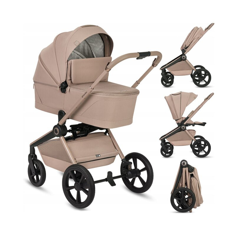 Carucior 2 in 1, Lionelo, Freya, Landou si salteluta ventilate, Pliabil, Reglare spatar-3 pozitii, Suport de picioare-4 pozitii, Maner reglabil-3 pozitii, Adaptori inclusi compatibili cu Cybex, Maxi-Cosi, Kiddy, Avionaut, Sustine 22 kg, 0luni+, Bej