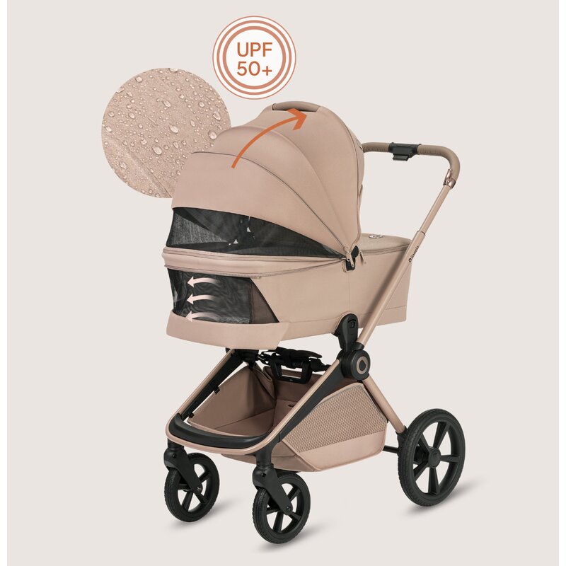 Carucior 2 in 1, Lionelo, Freya, Landou si salteluta ventilate, Pliabil, Reglare spatar-3 pozitii, Suport de picioare-4 pozitii, Maner reglabil-3 pozitii, Adaptori inclusi compatibili cu Cybex, Maxi-Cosi, Kiddy, Avionaut, Sustine 22 kg, 0luni+, Bej