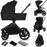 Carucior 2 in 1, Lionelo, Freya, Landou si salteluta ventilate, Pliabil, Reglare spatar-3 pozitii, Suport de picioare-4 pozitii, Maner reglabil-3 pozitii, Adaptori inclusi compatibili cu Cybex, Maxi-Cosi, Kiddy, Avionaut, Sustine 22 kg, 0luni+, Negru