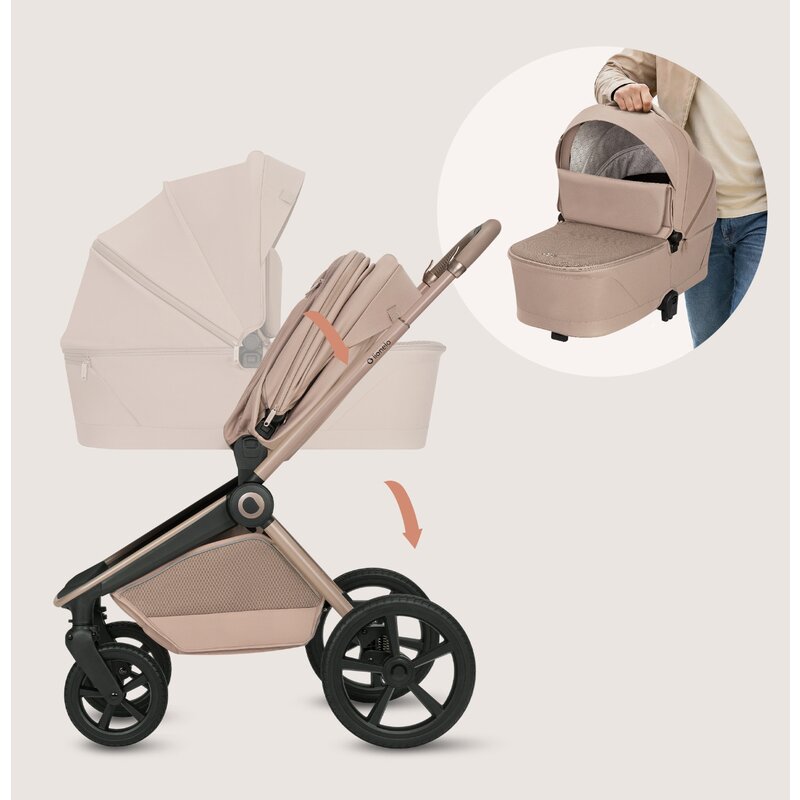Carucior 2 in 1, Lionelo, Freya, Landou si salteluta ventilate, Pliabil, Reglare spatar-3 pozitii, Suport de picioare-4 pozitii, Maner reglabil-3 pozitii, Adaptori inclusi compatibili cu Cybex, Maxi-Cosi, Kiddy, Avionaut, Sustine 22 kg, 0luni+, Bej