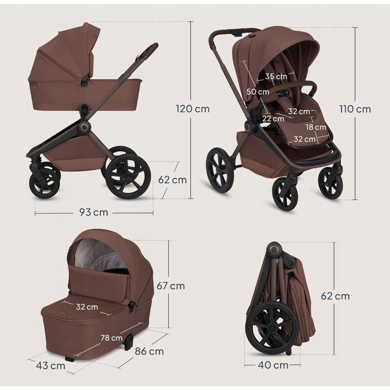 Carucior 2 in 1, Lionelo, Freya, Landou si salteluta ventilate, Pliabil, Reglare spatar-3 pozitii, Suport de picioare-4 pozitii, Maner reglabil-3 pozitii, Adaptori inclusi compatibili cu Cybex, Maxi-Cosi, Kiddy, Avionaut, Sustine 22 kg, 0luni+, Maro