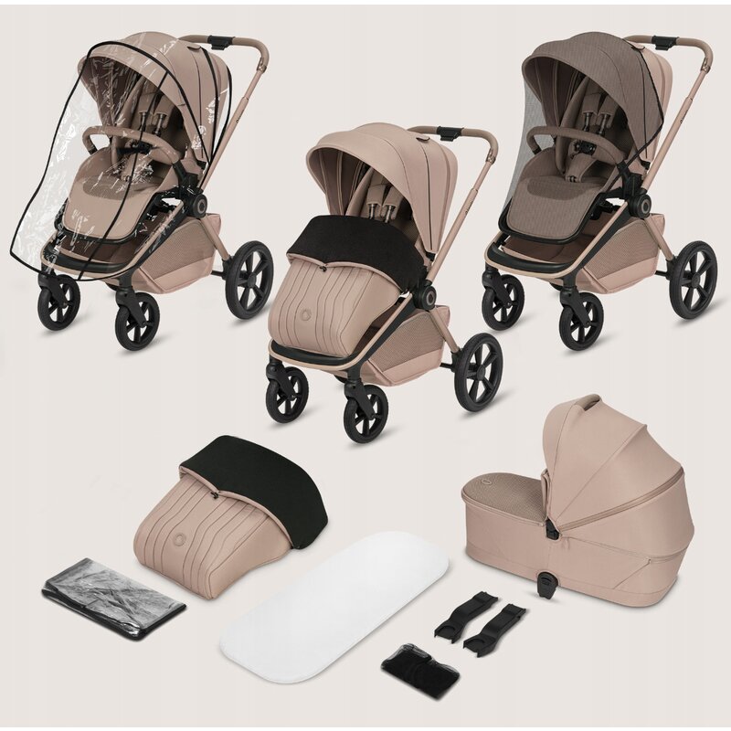 Carucior 2 in 1, Lionelo, Freya, Landou si salteluta ventilate, Pliabil, Reglare spatar-3 pozitii, Suport de picioare-4 pozitii, Maner reglabil-3 pozitii, Adaptori inclusi compatibili cu Cybex, Maxi-Cosi, Kiddy, Avionaut, Sustine 22 kg, 0luni+, Bej