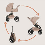 Carucior 2 in 1, Lionelo, Freya, Landou si salteluta ventilate, Pliabil, Reglare spatar-3 pozitii, Suport de picioare-4 pozitii, Maner reglabil-3 pozitii, Adaptori inclusi compatibili cu Cybex, Maxi-Cosi, Kiddy, Avionaut, Sustine 22 kg, 0luni+, Bej