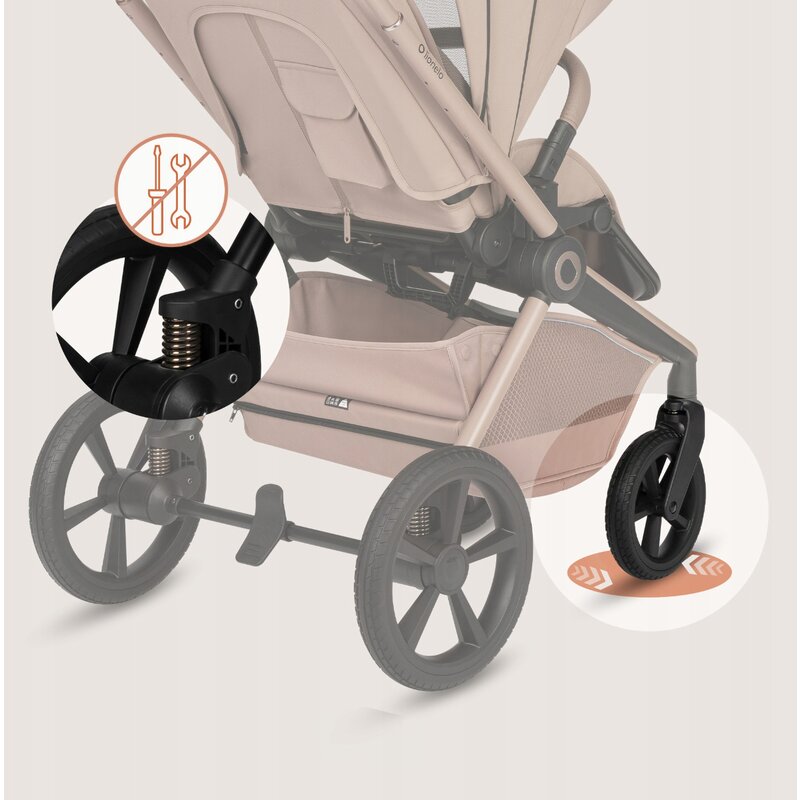 Carucior 2 in 1, Lionelo, Freya, Landou si salteluta ventilate, Pliabil, Reglare spatar-3 pozitii, Suport de picioare-4 pozitii, Maner reglabil-3 pozitii, Adaptori inclusi compatibili cu Cybex, Maxi-Cosi, Kiddy, Avionaut, Sustine 22 kg, 0luni+, Bej