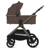 Carucior 2 in 1, Lionelo, Layla, Pana la 22 kg, Cadru aluminiu, Cu landou intarit si salteluta din spuma AirDots, Reversibil, Cu ventilatie 3D, Cu accesorii, EN1888-1-2, EN1466, Maro