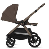Carucior 2 in 1, Lionelo, Layla, Pana la 22 kg, Cadru aluminiu, Cu landou intarit si salteluta din spuma AirDots, Reversibil, Cu ventilatie 3D, Cu accesorii, EN1888-1-2, EN1466, Maro