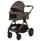 Carucior 2 in 1, Lionelo, Layla, Pana la 22 kg, Cadru aluminiu, Cu landou intarit si salteluta din spuma AirDots, Reversibil, Cu ventilatie 3D, Cu accesorii, EN1888-1-2, EN1466, Maro