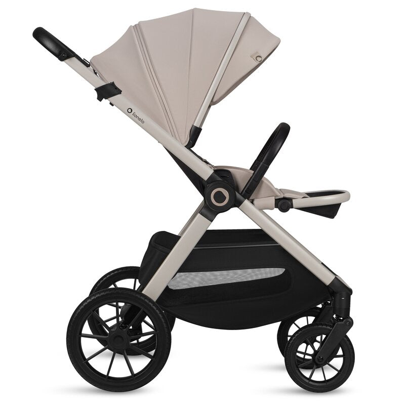 Carucior 2 in 1, Lionelo, Layla, Pana la 22 kg, Cadru aluminiu, Cu landou intarit si salteluta din spuma AirDots, Reversibil, Cu ventilatie 3D, Cu accesorii, EN1888-1, EN1888-2, EN1466, Bej
