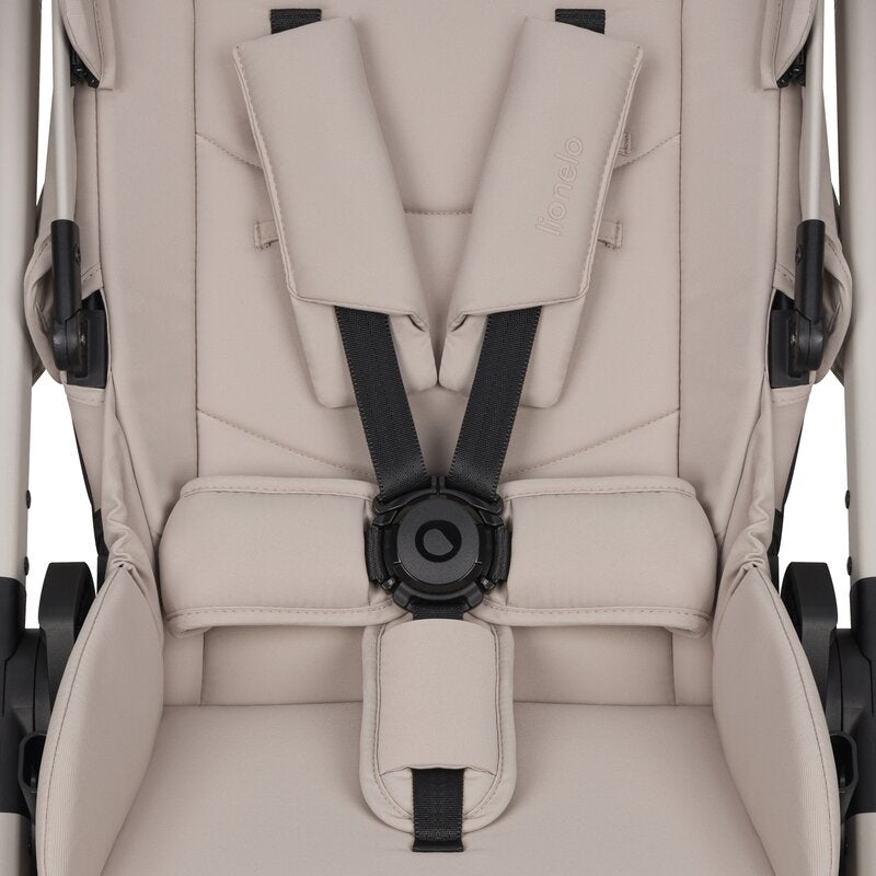 Carucior 2 in 1, Lionelo, Layla, Pana la 22 kg, Cadru aluminiu, Cu landou intarit si salteluta din spuma AirDots, Reversibil, Cu ventilatie 3D, Cu accesorii, EN1888-1, EN1888-2, EN1466, Bej