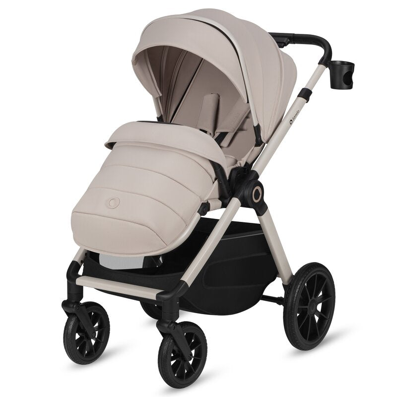 Carucior 2 in 1, Lionelo, Layla, Pana la 22 kg, Cadru aluminiu, Cu landou intarit si salteluta din spuma AirDots, Reversibil, Cu ventilatie 3D, Cu accesorii, EN1888-1, EN1888-2, EN1466, Bej